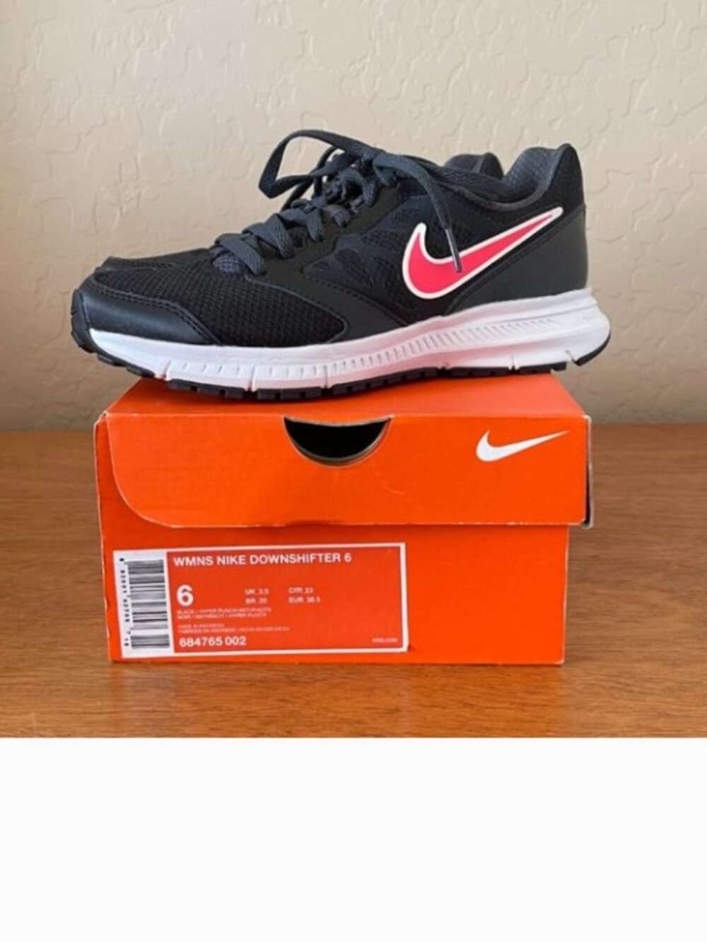 New Nike 6 Downshifter 6 Black White Hyper Punch Pink Anthracite Shoe In Box